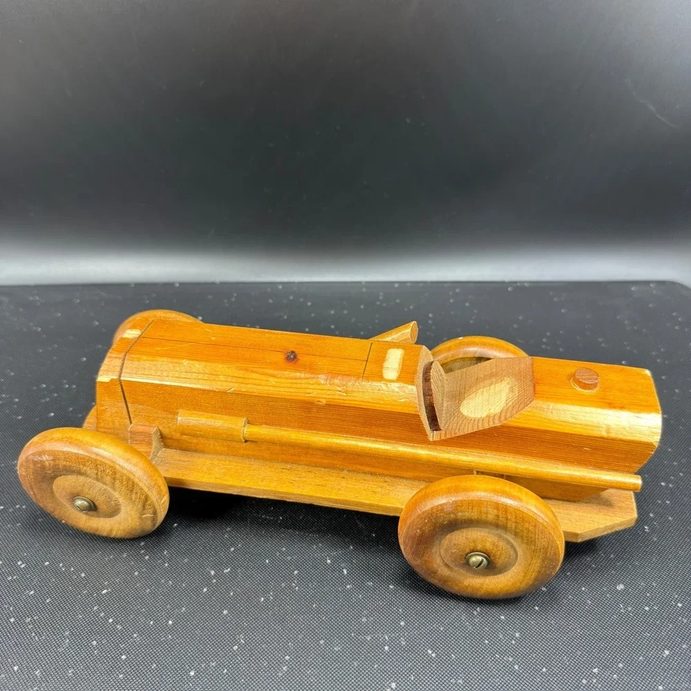 Line Nine Design England‎ Vintage Wooden Race Car Handcrafted Toy Decor 10 Inch
